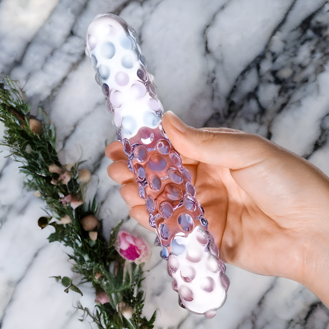 Glas Purple Rose Nubby Glass Dildo