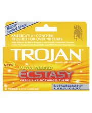 Trojan Stimulations Ecstasy Ribbed Condoms - Box Of 10