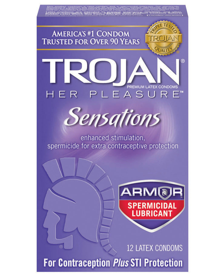 Trojan Her Pleasure Spermicidal Lubricant Condoms - Box Of 12