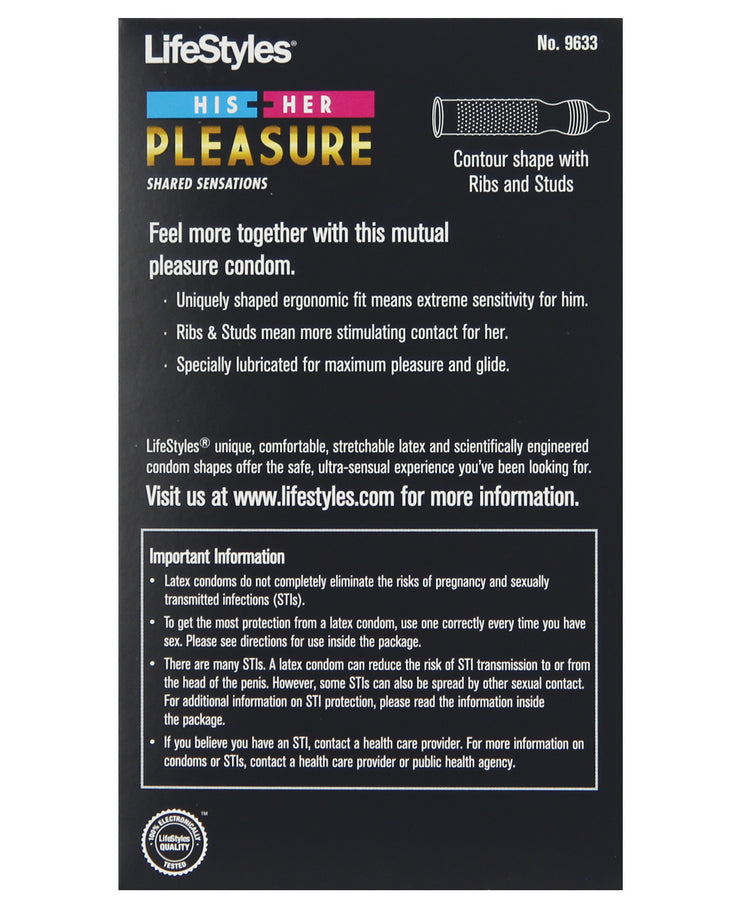 Lifestyles His & Her Pleasure Condoms - Pack Of 12