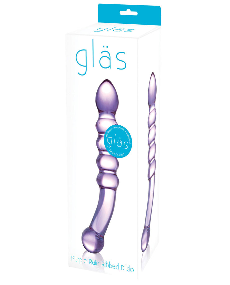 Glas Purple Rain Ribbed Glass Dildo