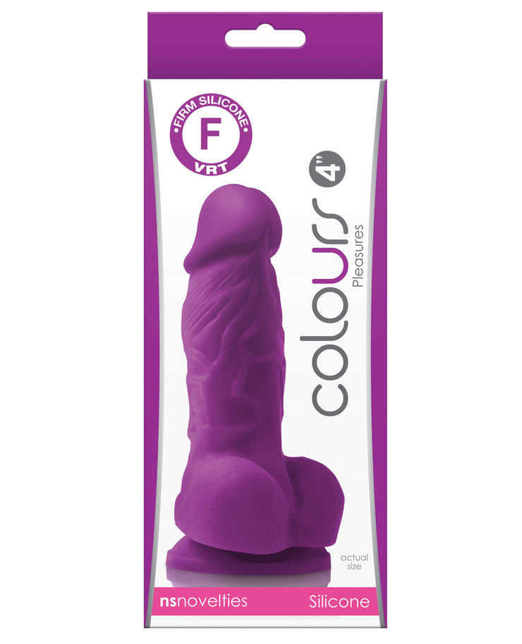 Colours Pleasures 4" Dong W-balls & Suction Cup - Purple