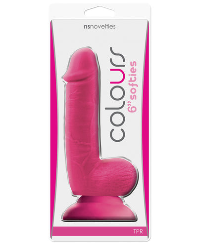 Colours Softies 6" Dong W-balls & Suction Cup - Pink