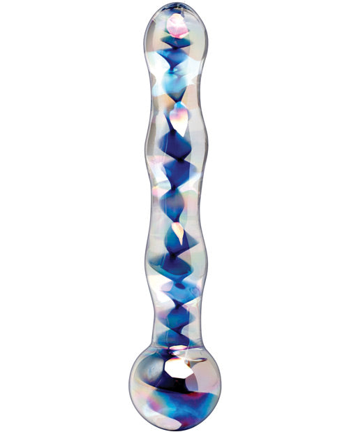 Icicles No. 8 Hand Blown Glass Massager - Clear W-inside Blue Swirls