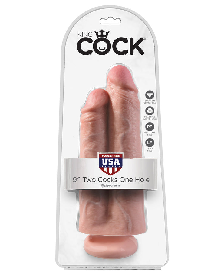 King Cock 9" Two Cocks One Hole - Flesh