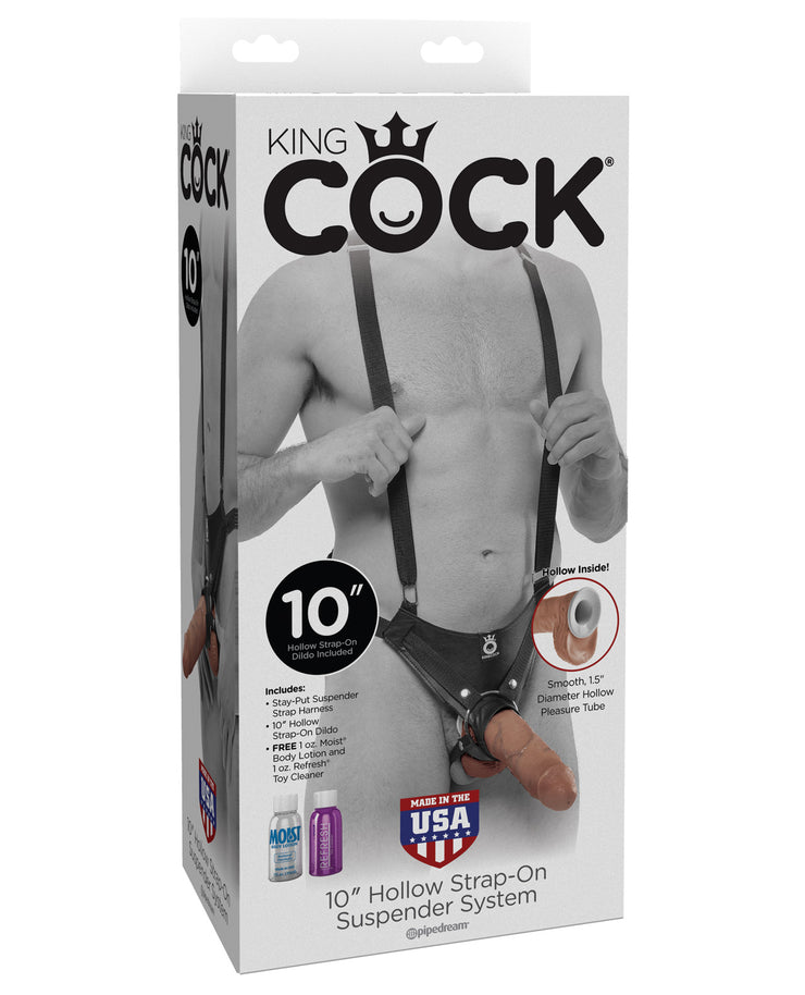 King Cock 10" Hollow Strap On Suspender System - Tan