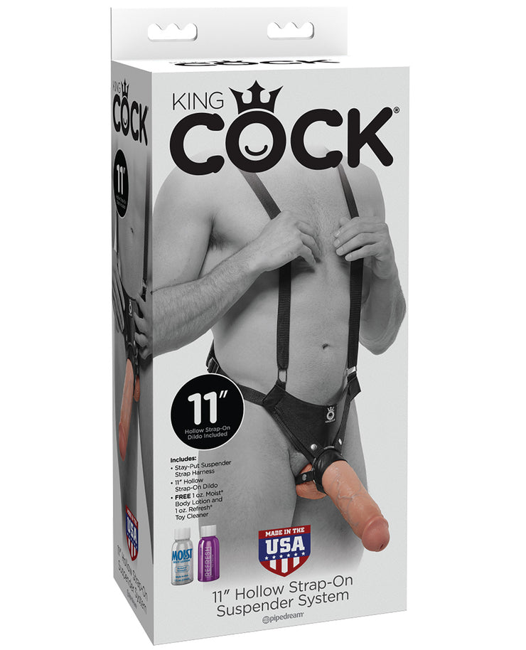 King Cock 11" Hollow Strap On Suspender System - Flesh