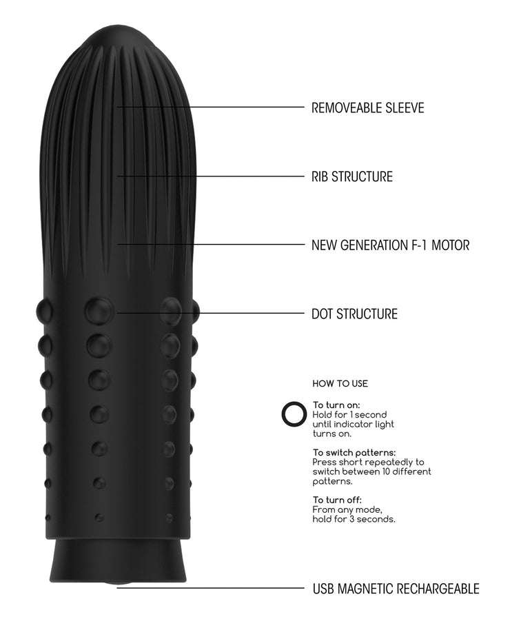 Shots Elegance Lush Rechargeable Bullet - 10 Funtion Black